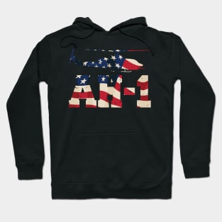 AH-1 Cobra Helicopter Military Aircraft in Vintage Red White and Blue Stars and Stripes Hoodie